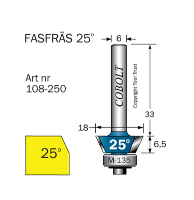 Cobolt Fasfräs 25° L6,5 D18 S6