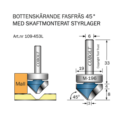 Cobolt Mallfräs 45° D19 D3 L8 S6