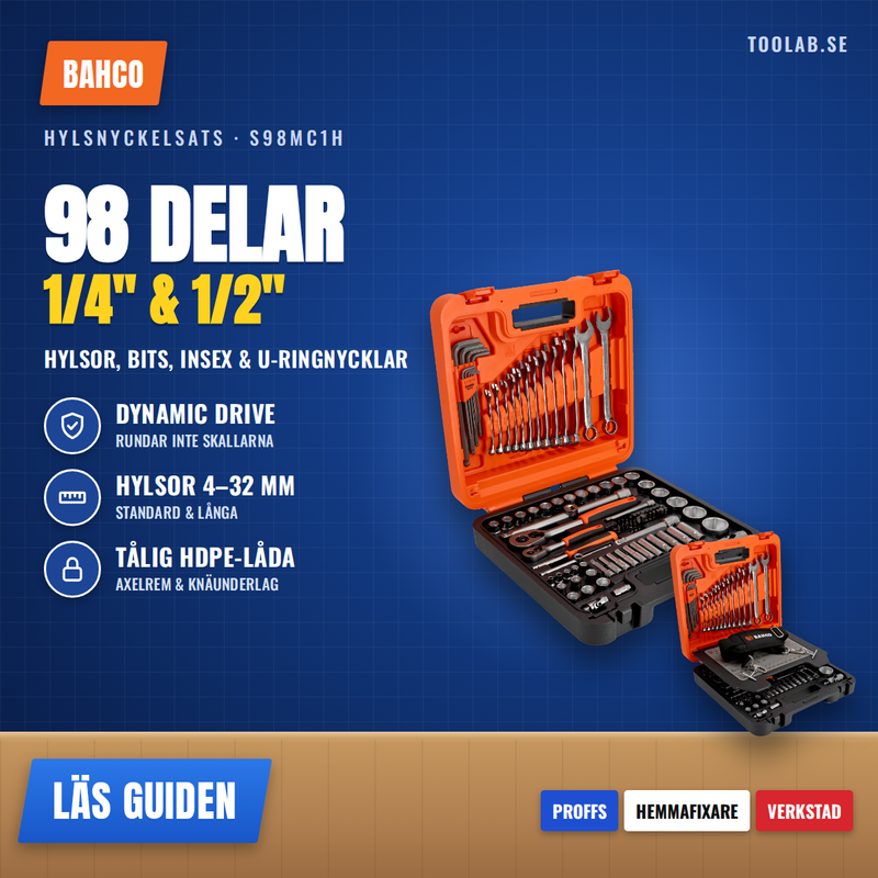 Bahco S98MC1H – hylsnyckelsats med 98 delar i 1/4" och 1/2"