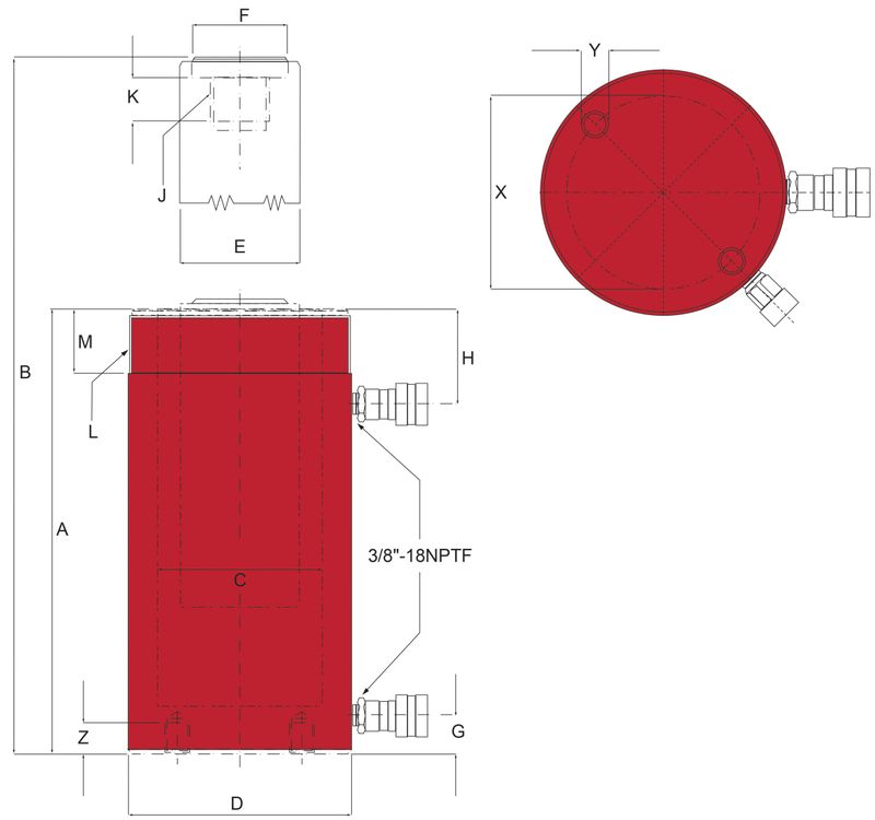 BVA dubbelverkande cylinder 100 ton slag 167 mm