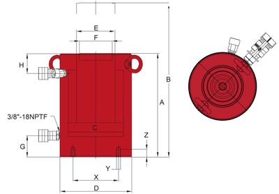 BVA högtonnagecylinder dubbelv. 100 ton slag 100 mm