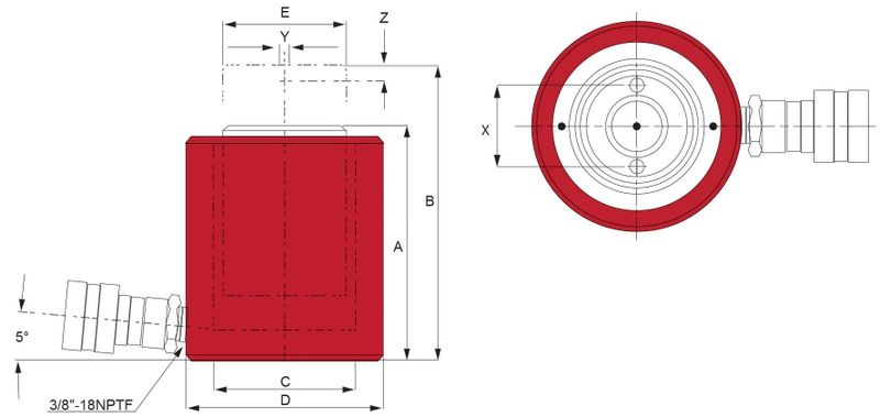 BVA lågprofilcylinder 20 ton slag 44 mm