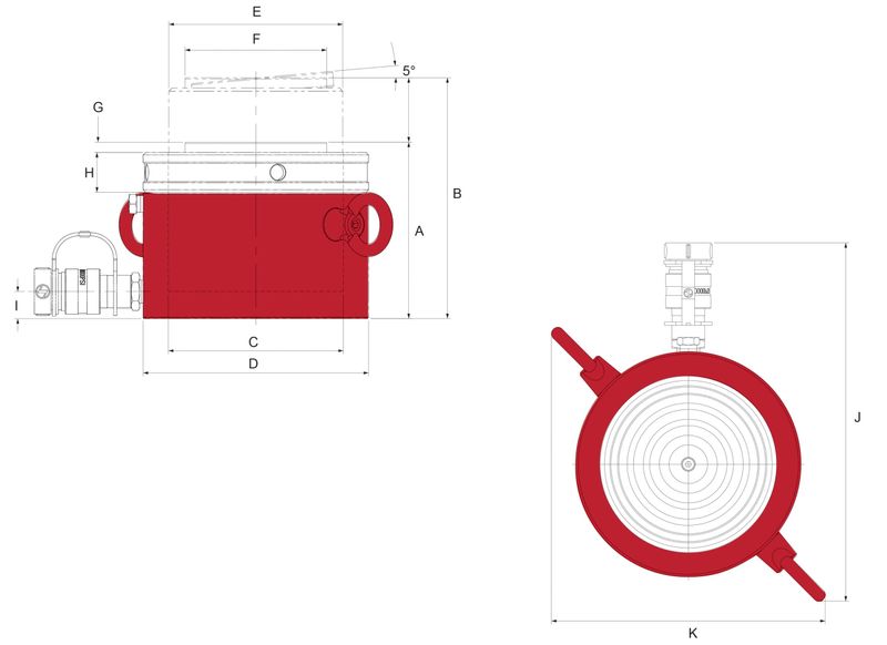BVA kompaktcylinder med låsmutter 400 ton slag 45 mm