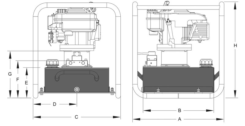 BVA hydraulpump bensindriven 5,5 hk 19,4 L, 4-VÄGS, 3-POS. manuell