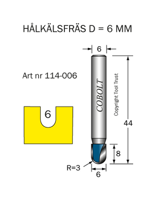 Cobolt Hålkälsfräs D6 R3 L8 S6