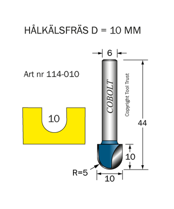Cobolt Hålkälsfräs D10 R5 L10 S6