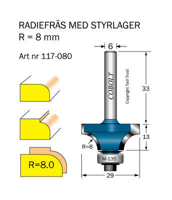 Cobolt Avrundningsfräs R8 D29 L13 S6