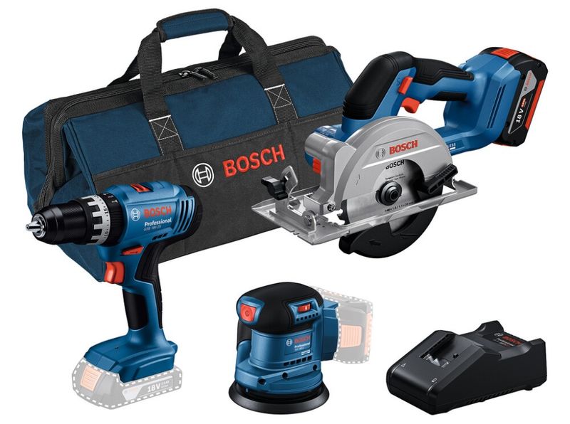 Bosch Verktygsset 18V GSB 18V-45 + GEX 185-LI + GKS 18V-51 1x4,0Ah i väska