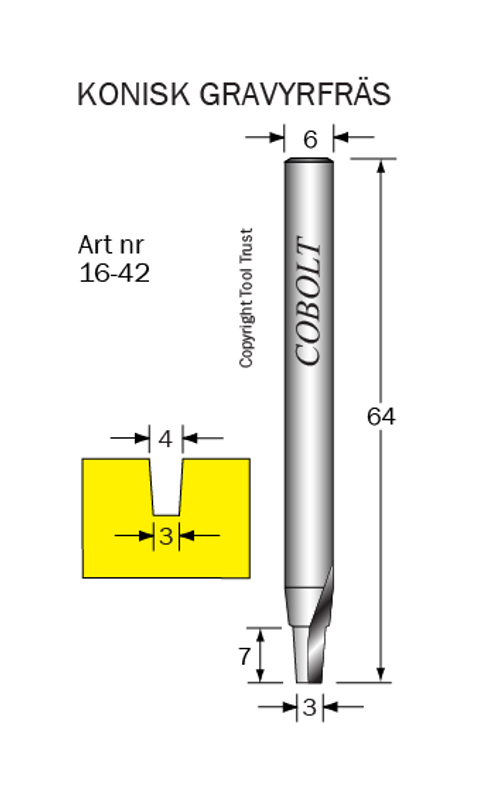 Cobolt Konisk fräs D3 L7 TL64 S6