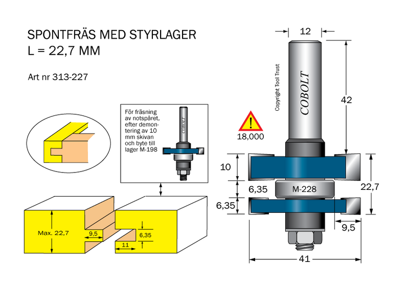 Cobolt Spontfräs med Styrlager HM D41 F9,5 S12