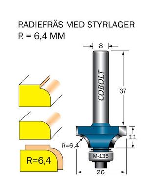 Cobolt Avrundningsfräs R=6.4  D=26 L=11