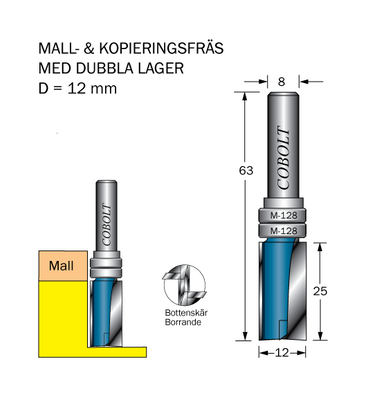 Cobolt Mallfräs D=12 L=25 TL=63 S=8