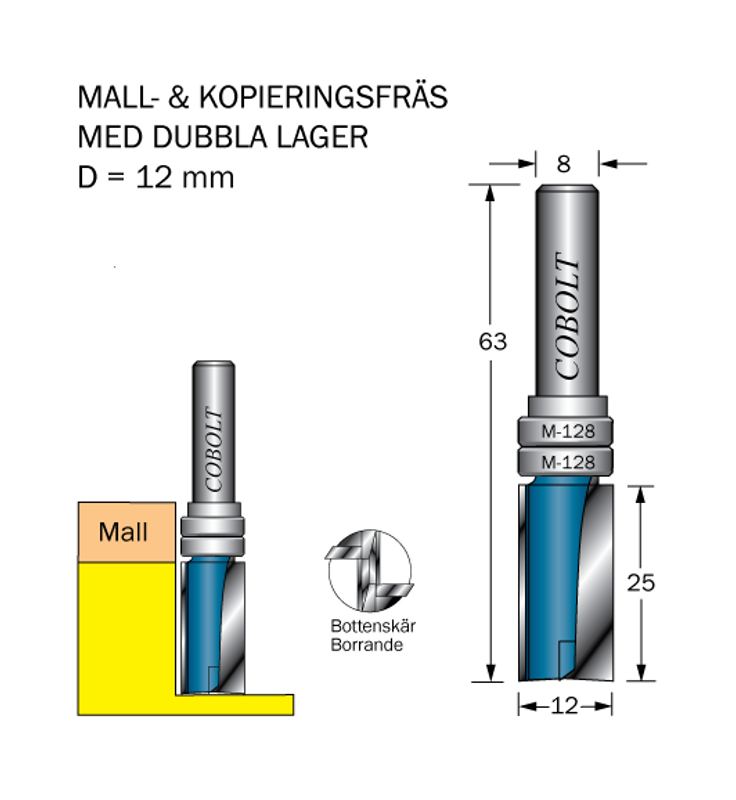 Cobolt Mallfräs D=12 L=25 TL=63 S=8