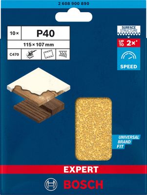 Bosch Expert C470 slippapper med 6 hål för planslipar 115 x 107mm 10st för hårt trä, måla på trä