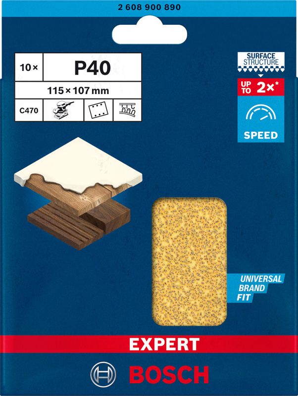 Bosch Expert C470 slippapper med 6 hål för planslipar 115 x 107mm 10st för hårt trä, måla på trä