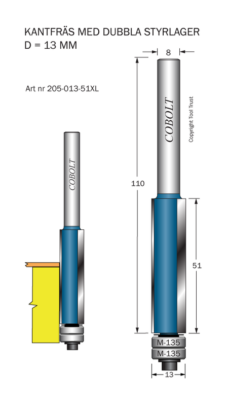 Cobolt Kantfräs D13 L51 TL110 S8 med dubbla lager