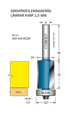 Cobolt Kantfräs D19 L32 S8 övermått 1,5 mm