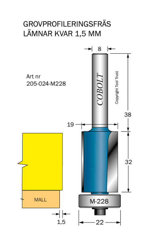 Cobolt Kantfräs D19 L32 S8 övermått 1,5 mm