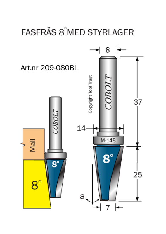 Cobolt Fasfräs 8° med skaftlager M-148 D14 S8
