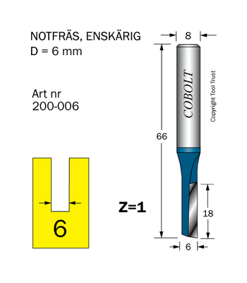 Cobolt Notfräs D6 L18 TL65 S8