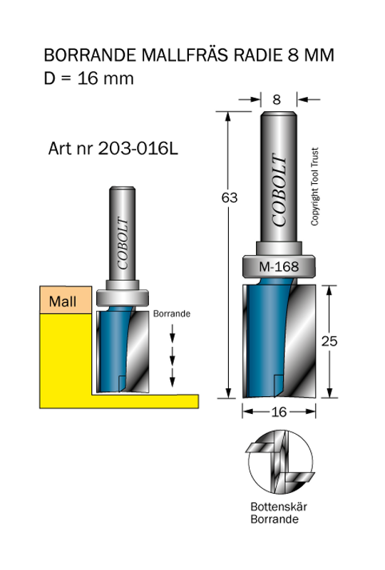 Cobolt Mallfräs D16 L25 TL63 S8