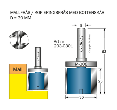 Cobolt Mallfräs D30 L25 TL63 S8