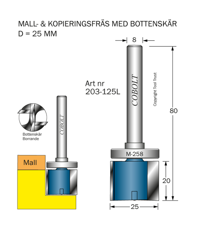 Cobolt Mallfräs D25 L20 TL80 S8