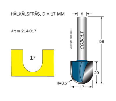 Cobolt Hålkälsfräs D17 R8,5 L20 S8