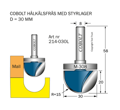 Cobolt Mallfräs hålkäl D30 R15 L20 S8