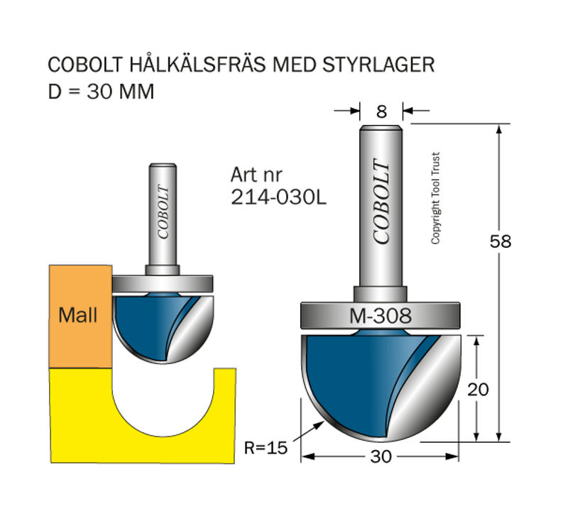 Cobolt Mallfräs hålkäl D30 R15 L20 S8