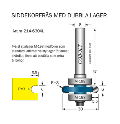 Cobolt Siddekorfräs R3 F5,5 D30 S8 dubbla lager