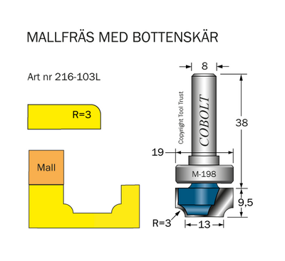 Cobolt Mallfräs med bottenskär R3 D19 S8