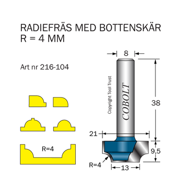 Cobolt Radiefräs med bottenskär R4 D21 S8