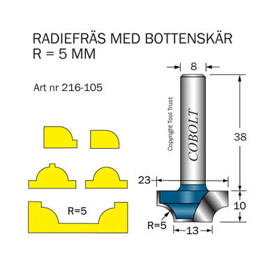 Cobolt Radiefräs med bottenskär R5 D23 S8
