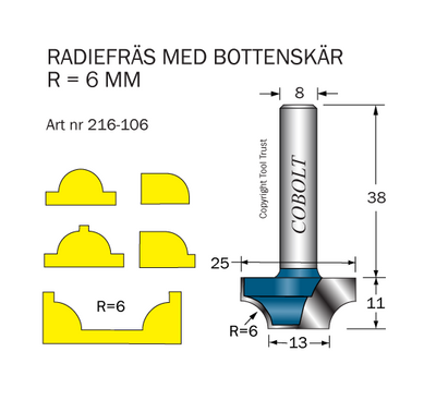 Cobolt Radiefräs med bottenskär R6 D25 S8