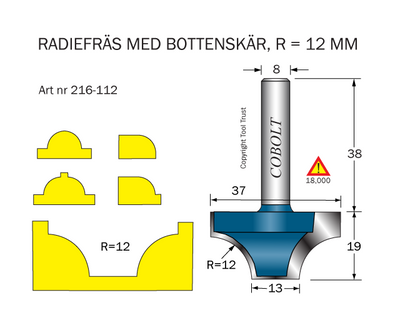 Cobolt Radiefräs med bottenskär R12 D37 S8