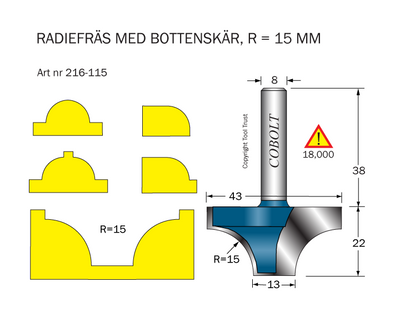 Cobolt Radiefräs med bottenskär R15 D43 S8