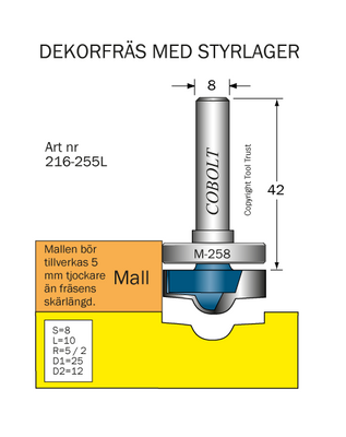 Cobolt Dekorfräs med styrlager D25 R5/R2 S8