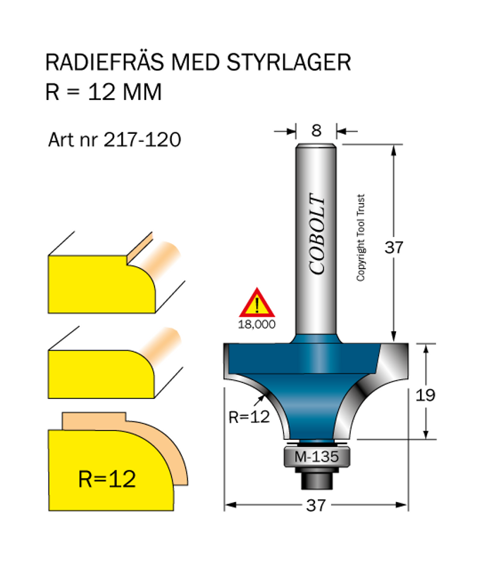 Cobolt Avrundningsfräs R12 D37 S8