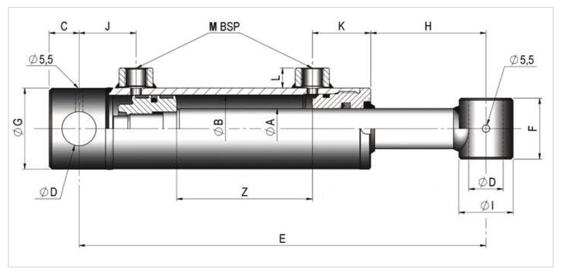 BVA cylinder 32/20 50 mm slag dubbelverkande 200 bar