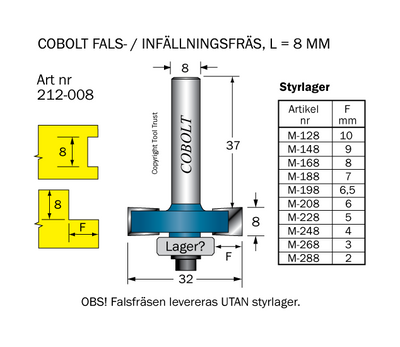Cobolt Falsfräs L8 D32 S8