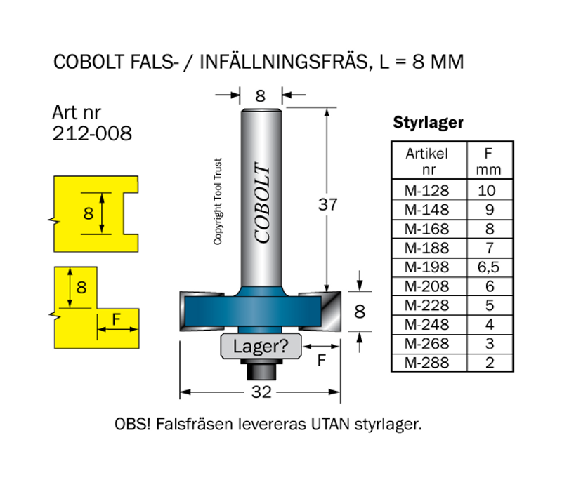 Cobolt Falsfräs L8 D32 S8