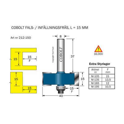 Cobolt Falsfräs L=15 F=15 D=40 S=8