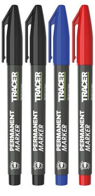 TRACER Kit med 4x Permanent Tuschpenna (Svart, Röd, Blå)