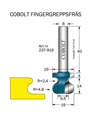 Cobolt Fingergreppsfräs D19 R4,8 R2,4 S8