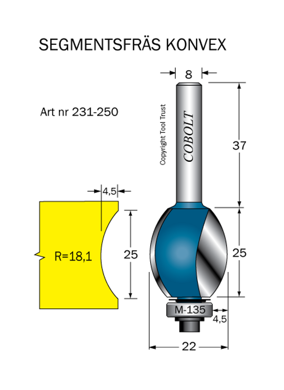 Cobolt Segmentfräs konvex D22 L25 S8