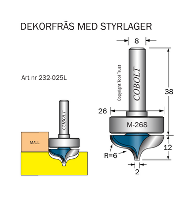Cobolt Dekorfräs R6 D26 S8 med styrlager M-268