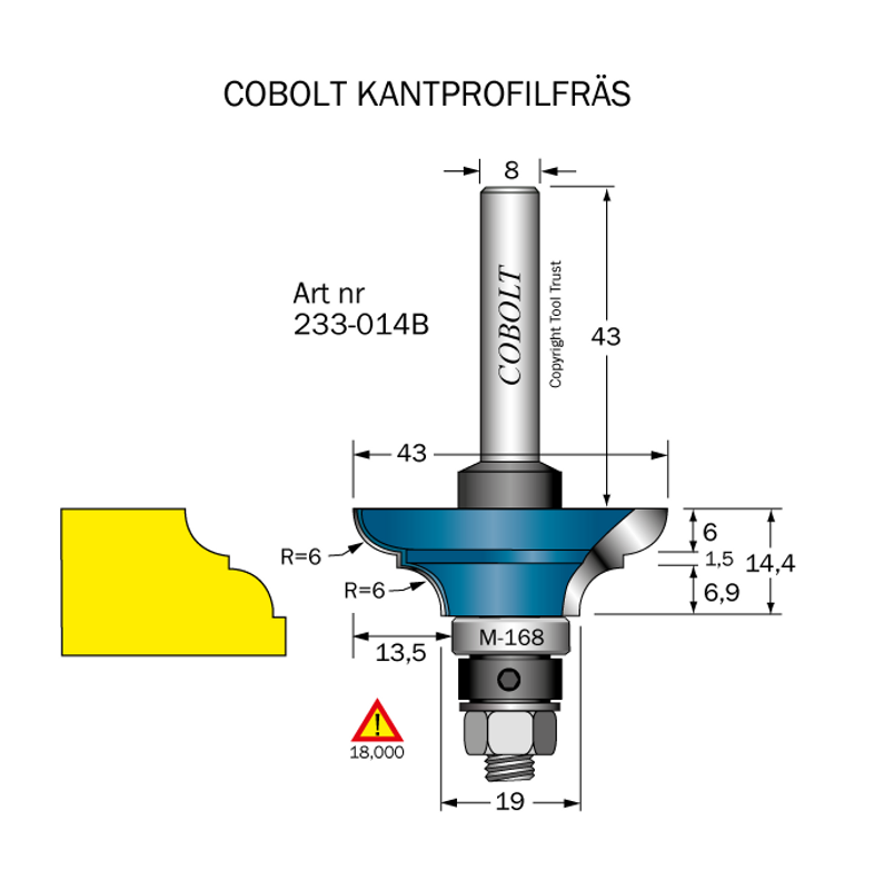 Cobolt Kantprofilfräs R6 D43 S8 (233-014B)