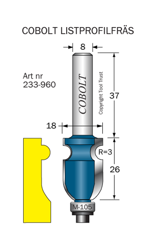 Cobolt Listprofilfräs D18 L26 R3 S8