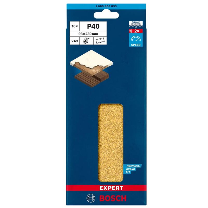 Bosch Expert C470 slippapper med 8 hål för planslipar 93 x 230mm 10st för trä och trä med färg